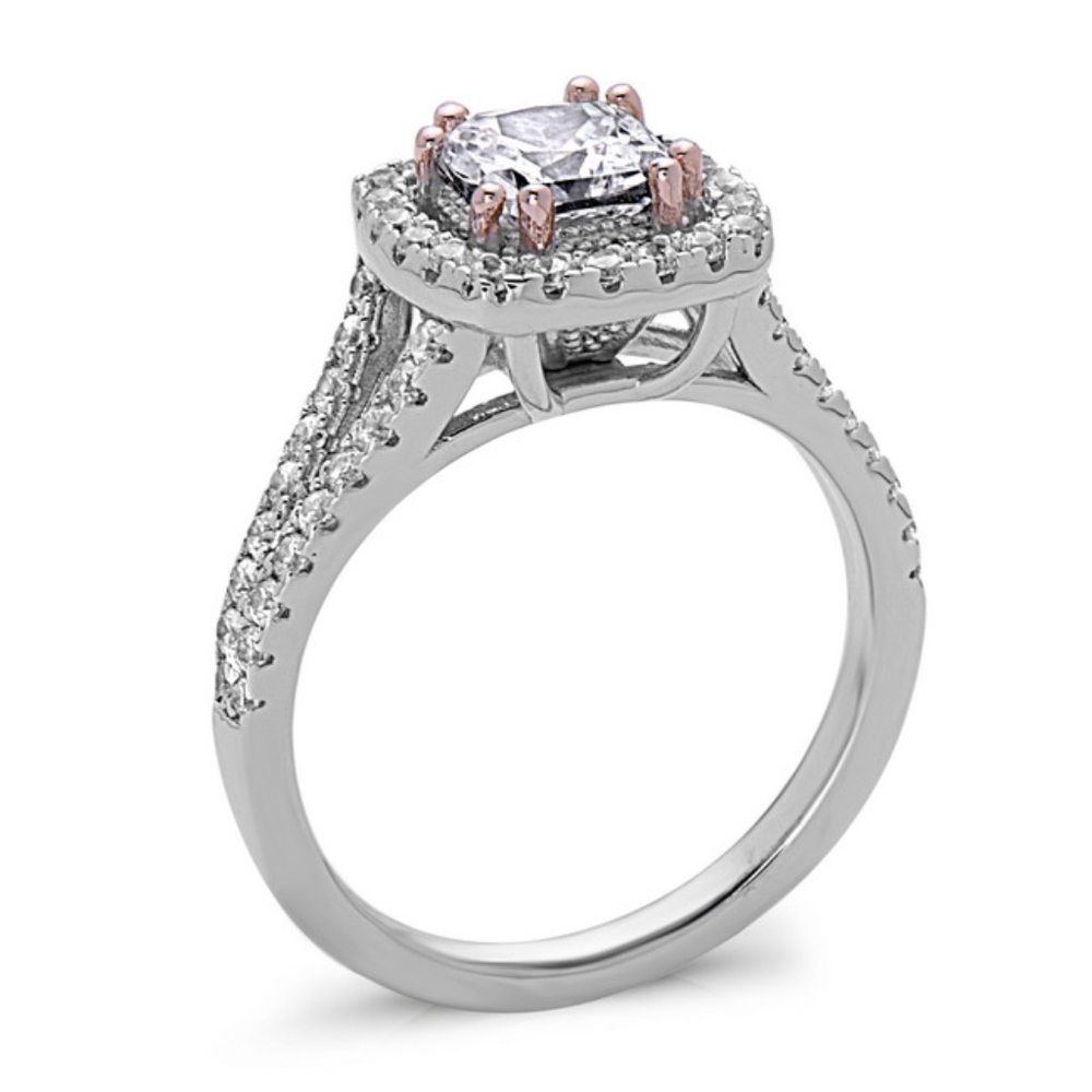 Cushion Cut CZ Square Halo Engagement Ring